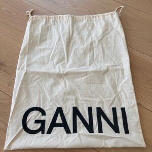 Ganni Cream and Black Drawstring Bag. Approx 18.5 x 15.5”